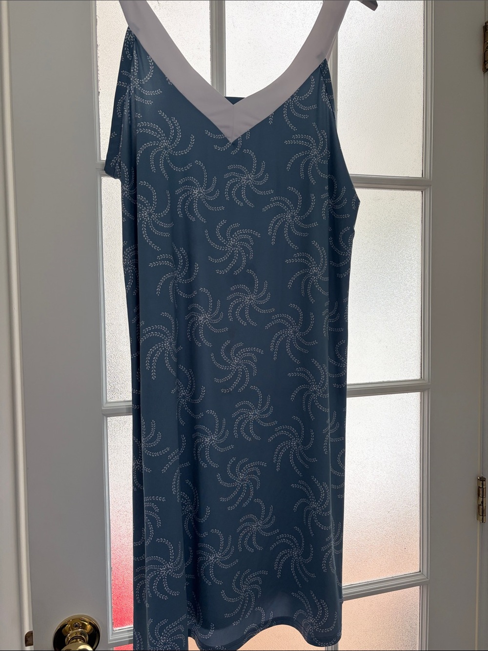 B.Blue V-Neck Midi Slip Dress with White Trim